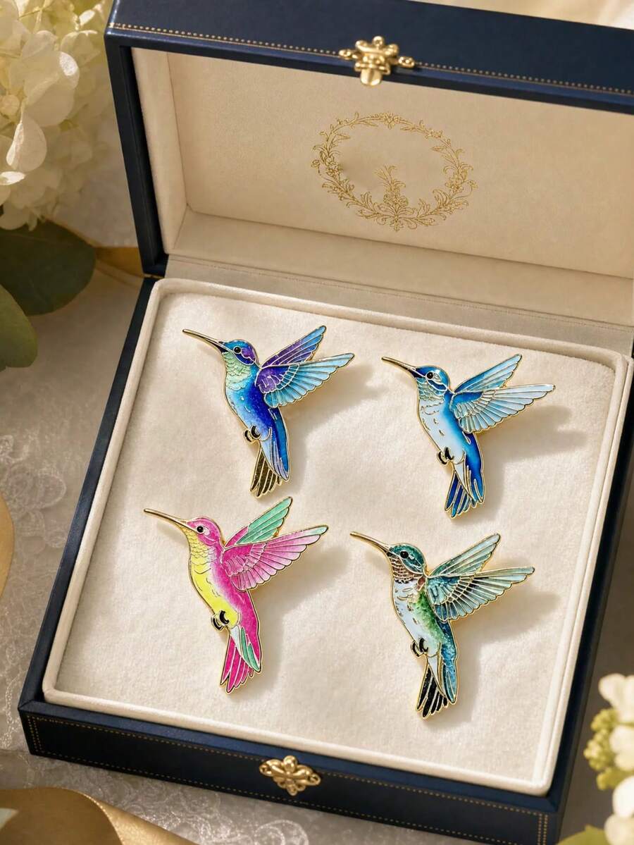 4pcs Bird Enamel Brooch, Gift, Briefcase Pin, Backpack Badge, Clothing Accessory, Cute Ornament - Multicolor - View 1