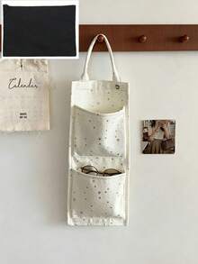 1pc Star Print Hanging Storage Bag, Cute Casual Fabric Rectangular Wall Hanging Organizer, Multi-Layer Pockets With Top Handle, Space-Saving Foldable Storage Bag, Door Hanging Storage Basket, Suitable For Bedroom, Closet, Dorm, Home Daily Miscellaneous Items Storage - Multicolor - View 12