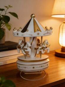 1pc 2D Flat Rotating Carousel Music Box Acrylic Decorative Ornament, Cake-Shaped Decor, Suitable For Living Room, Bedroom, Office, Home Desktop Display, Perfect Gift - 1PC - View 6