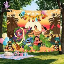 DOBBLE Lilo & Stitch 1pc 210x150cm Birthday Party Backdrop, Hawaiian Tropical Photography Background Banner For Photo Booth, Cake Table, Wall Decor And Party Supplies - View 7