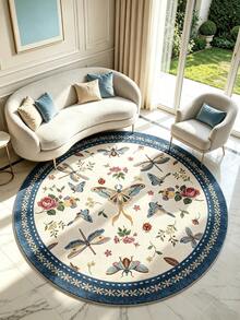 1pc Insect & Floral Print Round Living Room Rug, Suitable For Kitchen, Dining Room, Bedroom, Room Holiday Decor, Indoor/Outdoor, Office, Lobby, Non-Slip Door Mat, Bathroom Rug, Hallway, Study Gaming Area Rug - Multicolor - View 7
