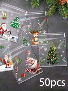 100pcs New 5-In-1 Christmas Transparent Self-Adhesive OPP Packaging Bags, Suitable For Holiday Party Gift Wrapping And Gifting, Gothic Style Halloween Decoration, Merry Christmas, Winter Festival - Christmas Gift Bag - View 11