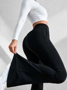 Women's Slimming Sweatpants Tummy Control Butt Lifting Pockets Pants Workout Yoga Gymnastics Outdoor Leggings Flared Tight - Black - View 7