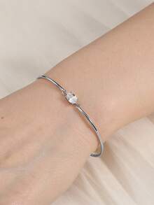 Women's Oval Zirconia Curved Tube Bracelet - Silver - View 1