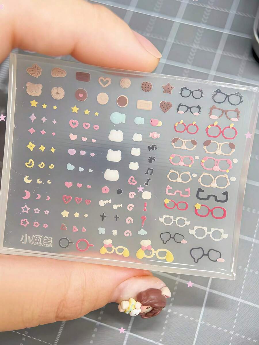 1pc Vintage Cartoon Cute Pet Bear Glasses Frame 3D Nail Art Silicone Mold - Clear - View 1