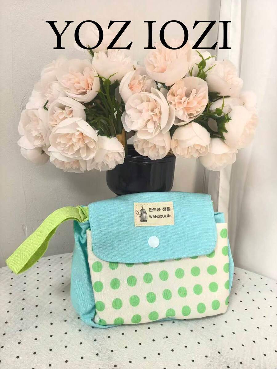 Japanese & Korean Style Niche Double-Layer Cute Color-Block Polka Dot Card Holder Coin Purse Small Pouch Fresh Portable Storage Bag High Aesthetic - Green - View 1