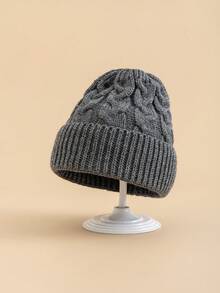 1PC Children's Solid Color Cable Knit Folded Beanie, 3 Size Options, Winter Hat For Kids, Suitable For Autumn/Winter Casual Home Wear, Daily Commute, Clothing Accessory - Multicolor - View 32