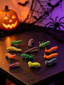 6pcs/12pcs Random Color Ghost Caterpillar Hair Clips - Perfect For Halloween And Prank Parties, Durable Plastic Material, No Battery Required - Multicolor - View 4