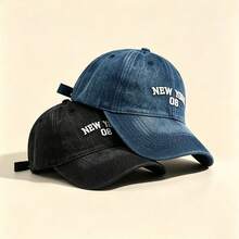 1pc NEW YORK 08 Letter Embroidered Denim Baseball Cap Washed Adjustable Soft Brim Casual Sun Hat Unisex Outdoor Sports Cap - Multicolor - View 6