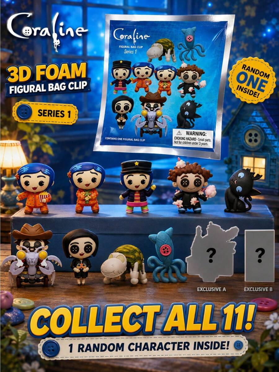 1 Buah Figur 3D Gantungan Kunci LAIKA Coraline Berlisensi, Tas Misteri Acak, Dekorasi Meja, Hadiah untuk Penggemar, Tas Ransel, dan Lainnya - Biru - View 1