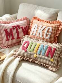 Personalized Striped Ruffled Punch Needle Throw Pillowcase, Embroidered Name Gift For Home, Perfect For Sofas Or Benches, Suitable For Living Room, Bedroom, Wedding Reception Photo Prop, Bridal Boudoir, Great Gift For Halloween, Thanksgiving. - Multicolor - View 9
