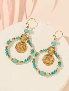 1 par de pendientes redondos con cuentas de cristal (posición y color de las cuentas aleatorios, tono degradado aleatorio) - Multicolor - Ver 4