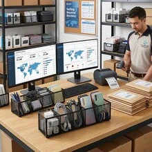 Black Mesh Pen Holder, 5-Slot Desk Organizer With Non-Slip Base, Multi-Functional Storage Caddy For Office Supplies & School Desktop - Rectangle - View 5