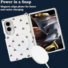 Casing Ponsel Magnetik Motif Ceri Kulit PU, Mendukung Pengisian Daya Nirkabel, Pelindung Belakang PC Keras, Kompatibel dengan Galaxy Z Fold 8 - A - View 5