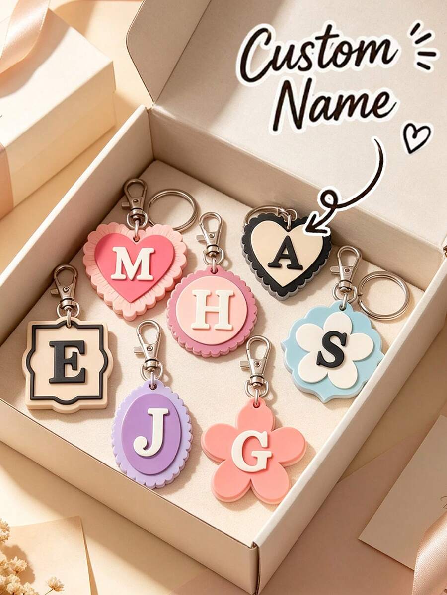 Double Layer Personalized Keychain, Customizable Initial, Fashion Travel Bag Charm, Suitable For Graduation, Back To School And Holiday Gifts - Multicolor - View 1