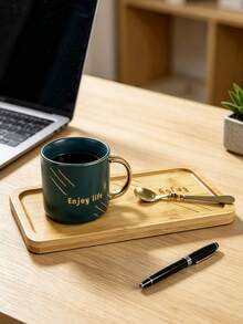 Premium Coffee Mug Gift Kit, Ceramic Cup, Bamboo Serving Tray & Metal Spoon, Exquisite Gold‑Detail Letter Print, Heat‑Resistant Porcelain Drinkware, Random Color, Ideal Table Decor Set For Home Use, Birthday And Holiday Gift‑Giving - Multicolor - View 7