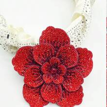 Red Rhinestone 3D Flower Applique, Heavy Rhinestone Embroidery Flower Patch, Dress DIY Decoration Patch, Clothing Bag Handmade Rhinestone Accessory, Suitable For Sewing Projects, Clothing Accessories, Clothing Creation, Party Decoration, Hair Accessory Making, Handmade Projects - 3-tier Large Flower - View 11