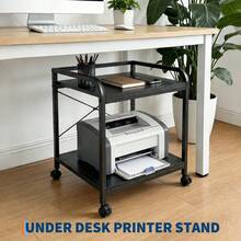 Techigher 2-Tier Printer Stand With Height Adjustable Shelf, Under Desk Rolling Printer Table With Lockable Wheels For Home Office Storage - Multicolor - View 3