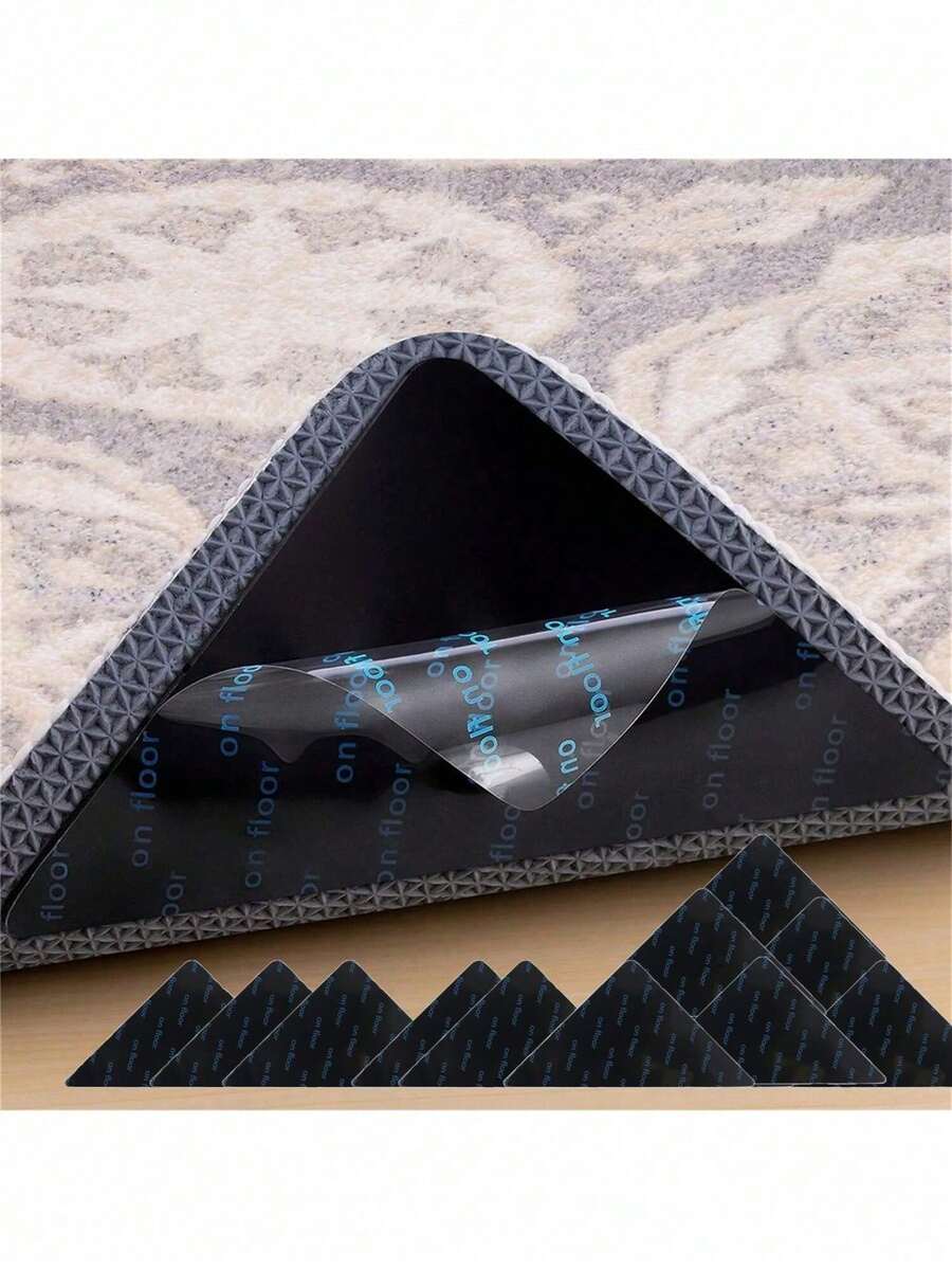 4/8/12/16/24pcs Double-Sided Non-Slip Carpet Grippers, Washable Small Triangle Carpet Gripper Tape, Suitable For Hardwood Floors And Tiles - Black - View 1