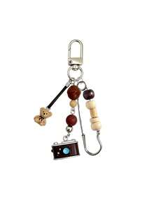 Retro Beaded Camera Keychain With Cute Bear,Beaded Pin Bag Charm,Phone Accessory,Unisex Wallet Charm,Handbag Accessories,Must-Have For Fashionistas - Multicolor - View 14