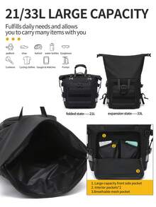Ransel Motor Roll-Top Tahan Air dengan Anyaman MOLLE Taktis & Strip Reflektif Malam - Tas Komuter Bersepeda Multifungsi untuk Pemasangan Rak Belakang Skuter & Sepeda, Saku Depan Akses Cepat, Pegangan & Tali yang Dapat Diatur. - MultiWarna - View 7
