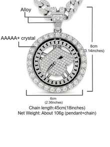 Rotating B Letter Round Pendant Full Rhinestone Cuban Necklace, European And American Hip-Hop Style Men's Accessory, Nightclub Rap Street Fashion Personalized Gift Jewelry - Rotatable Letter B - View 8
