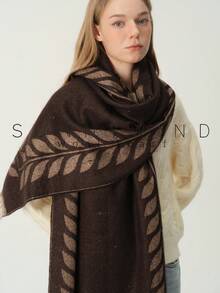 1pc Women's Leaf Pattern Gold Thread Elegant Elegant Lady Wool Jacquard Scarf For Autumn/Winter Daily Wear - Brown - View 4