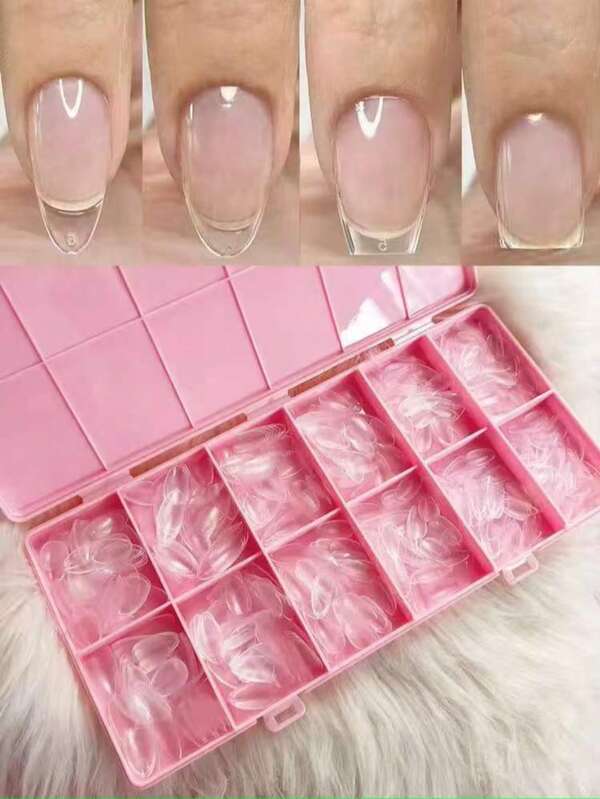 120pcs Short Almond Shaped Acrylic Nail Tips, Pre-Formed Semi-Matte Full Coverage Square Clear Gel Press-On Fake Nails For Nail Extension, Home DIY Manicure