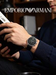Armani Men's Aviator Chronograph Quartz Watch, Black Dial, Genuine Leather Strap, 50m Water Resistant, Tachymeter, AR11143 - Silver - View 5