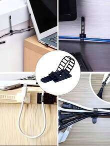 10pcs Self-Adhesive Cable Tie Organizer Set - Adjustable Nylon Cable Clips With Strong Adhesive Backing, Suitable For Desk/Home/Office Cable Management - Multicolor - View 3