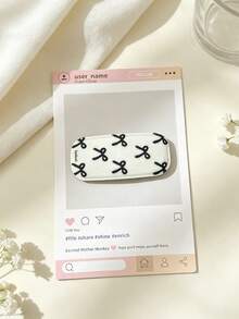 1PC Imitation Leather Grain Mirror Makeup Phone Holder, Adhesive Foldable Mirror Back Sticker, Dual Horizontal & Vertical Use Portable Desktop Stand - Black Bow - View 3