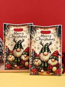 10/20/50pcs Merry Christmas Gift Bags, Rustic Elf Plastic Gift Packaging Bags, Winter Holiday New Year Party Supplies, 2026 Home Christmas Decoration - Multicolor - View 8