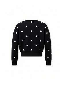 Japanese Style Polka Dot Black Knit Cardigan, Autumn/Winter - Black - View 11
