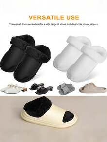 1 Pair Winter Plush Black Wearable Shoe Liners, Warm Fleece Soft Removable Inner Shoe Covers, Suitable For Clogs, Garden Shoes, House Slippers, Holiday And Party Gift - Black - View 5