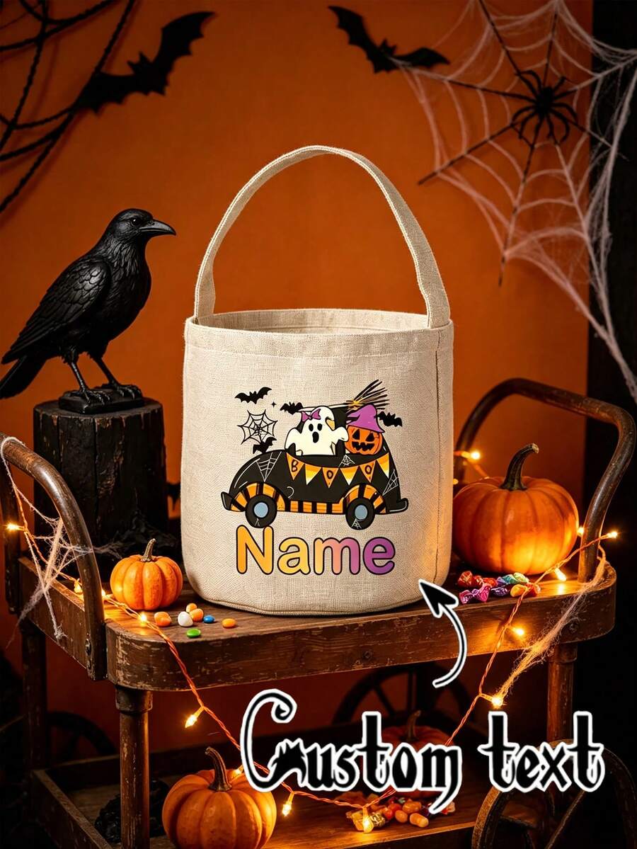 Tas jinjing Halloween yang dapat disesuaikan untuk kegiatan "trick-or-treating" (mengumpulkan permen), menampilkan desain hantu, sempurna untuk membawa permen yang cukup untuk pesta dan acara. - MultiWarna - View 1