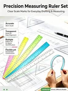 30 Inch Plastic Ruler, Dual Scale High Clarity Markings, Colorful Transparent Ruler, Straight Ruler, Flexible Transparent Multicolor Style, Equipped With Centimeter And Inch Scales, Suitable For Classroom, Office, Teachers And Students Use, Essential Back To School Student Stationery. - A - View 7
