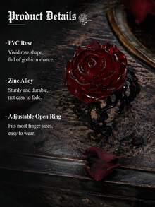 1pc Gothic Romantic Rose Open Adjustable Ring, Suitable For Holiday Party Wear, Halloween - Multicolor - View 3