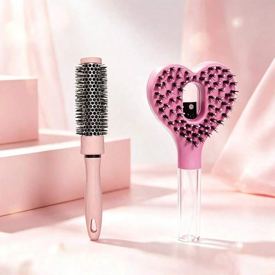 2pcs/Styling Comb - 2-In-1 Spray Comb With Water Tank, For Moisturizing And Exfoliating, Fine Mist Spray Design With Curling Styling Roller Comb, Hair Styling Round Barrel Curling Roller Aluminum Tube Comb Bangs Hair Styling Tool - Multicolor - View 1