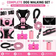 BVEOYPET 3pcs Pink Dog Walking Set, Includes Adjustable Reflective Harness, Extended Leash, Bone-Shaped Poop Bag Dispenser, Cute Outdoor Pet Travel Accessories Suitable For Small, Medium And Large Dogs - Pink - View 7