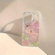 1pc Feather Tulle Shell IMD Lens Protection Anti-Fall Gradient Pink Lotus Dragonfly Pattern Personalized Phone Case Compatible With IPhone 16 Pro Max/17/16/15/14 Plus/13/12/11/Air And Series - Multicolor - View 4