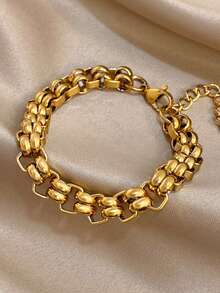 1 pieza Pulsera de cadena tejida vintage chapada en oro de 18K de acero inoxidable, joyería minimalista de oro para mujeres, regalo diario/fiesta/Navidad/cumpleaños/Halloween - Multicolor - Ver 13