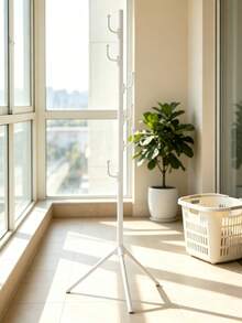 Foldable Floor‑Standing Double Rod Clothes Drying Rack, Available In Black & White, With Side Multi‑Function Hooks, No‑Installation Stable Triangle Support, For Indoor Balcony Outdoor Use, Holds Clothes - A - View 4