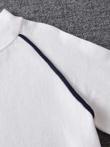 Boys' Simple College Style Colorblock Striped Stand Collar Zip-Up Cardigan Long Sleeve Knit Sweater Casual Versatile Jacket Suitable For Daily Wear, Campus, Spring, Autumn, Winter - White - View 4