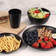 4pcs Plastic Tableware Set, Unbreakable & Reusable - Includes Plate, Bowl, Plastic Cup - Ideal For Kitchen, Outdoor Camping, Picnic, Family Gathering, RV, Graduation, Birthday, Bachelor Party, Wedding Gift, College Dorm - Black - View 10