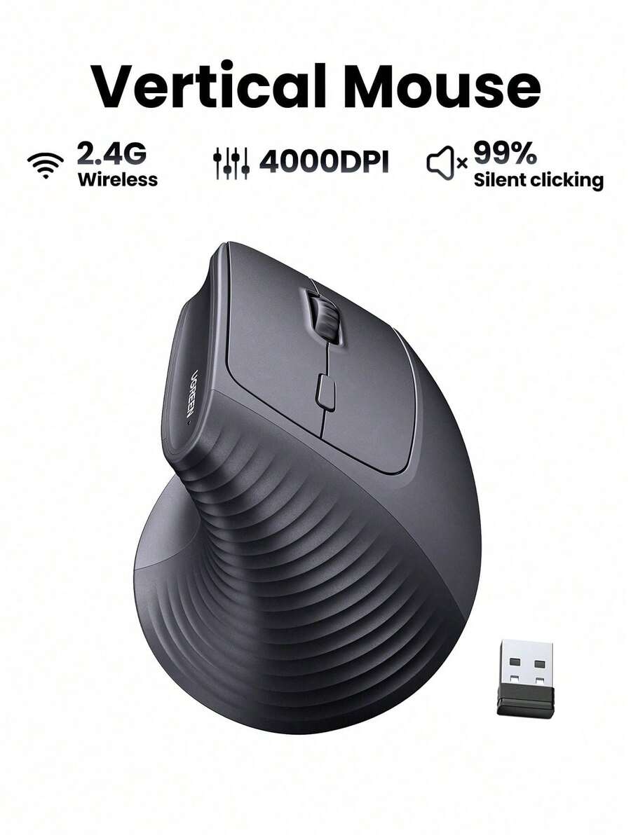 UGREEN 2.4G Wireless Vertical Mouse 4000DPI Compatible With Laptop PC Windows Mac OS - Black - View 1