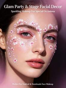 1pc Iridescent Pearlescent Flower Face Decoration Sticker With Rhinestone Embellishments, Soft Pink Floral Pattern, Waterproof Sweet Girl Style Makeup Decal For Birthday, Date, Photoshoot, Bridesmaid Makeup,Halloween Costume - Multicolor - View 4
