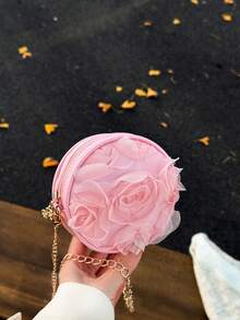 1pc Women's Fashion 3D Floral Shoulder Bag With Zipper Closure, Suitable For Party, Gathering, Ramadan Gift, Daily Use - A - View 4