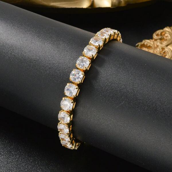 Light Luxury Hip-Hop Style 18K Gold-Plated Zirconia Tennis Bracelet, Dazzling Suitable Daily Dinners Party Wear,Delicate Gift Suitable Both Men Women