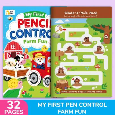 beartale Farm Theme Toddler Pencil Control Workbook, My First Handwriting Control Tracing Book, Preschool Handwriting Practice Activity Book, Early Learning Education Workbook For Toddlers, Drawing And Coloring Practice Book, Quiet Book, Travel Activity Book, Birthday Gift, Back To School, Autumn, Farm, Halloween, Christmas