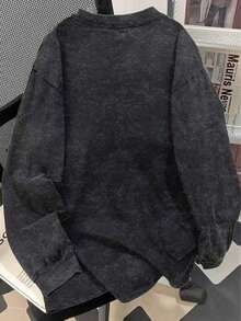 American Vintage Distressed Washed Loose Fit Long Sleeve T-Shirt Casual - Washed Black - View 2
